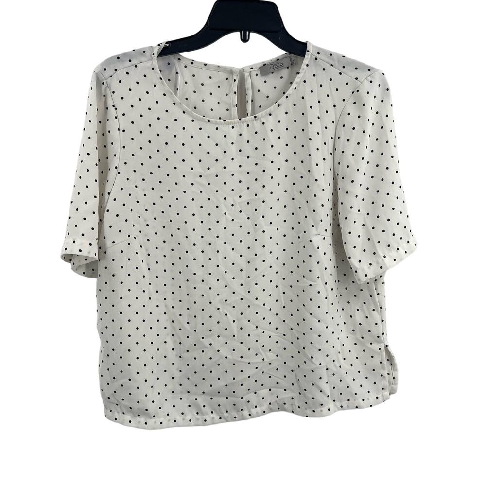 Dalia White Short Sleeve Dot Blouse‎ Size Medium